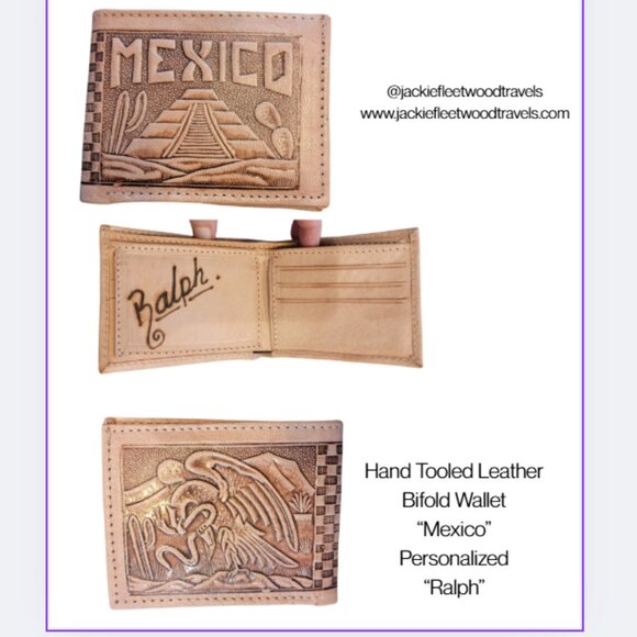 Other - Hand Tooled Leather Bifold Wallet “Mexico” Personalized “Ralph”